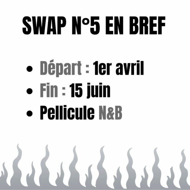 Avis aux passionnés d'argentique !
Le Collectif Swap vous invite à une aventure photographique unique ! Préparez vos appareils pour le Film Swap n°5 ! Un échange authentique en noir et blanc, où votre créativité est à l'honneur.
Les règles du jeu :
- format : film 35 mm noir et blanc.
- Carte blanche : exprimez votre vision sans limite
Le calendrier à ne pas manquer : 
- inscriptions : jusqu'au 27 mars.
- Tirage au sort des binômes et début du1er tour: 1er avril.
- Échange des films : début mai + début du 2nd tour 
- Clôture : 15 juin.
- Débrief : début juillet.
Débutant en swap ? Bienvenue !
Les habitués, soutenez le collectif en adhérant !
Inscription via le lien Linktree en bio.
Questions ? DM nous !
Rejoignez l'aventure et partagez votre passion ! »
.
.
.
#35mm #filmswap #filmisnotdead #analoguephotography #filmcamera #filmphotography #lesargenticos #zefilmsquad #analogphotography #kodak #picoftheday #filmisnotdead
#unmegawattparmetrecarre #filmisalive #argentique #analogcommunity #doubleexposureonfilm #doubleexposure #analogdoubleexposure #doubleexposition #collectifswap #nospelliculesvoyages #noiretblancphotographie #noiretblan